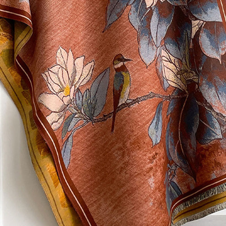 Buddha Stones Winter White Magnolia Flowers Little Bird Pattern Warm Cozy Scarf Shawl - image 5