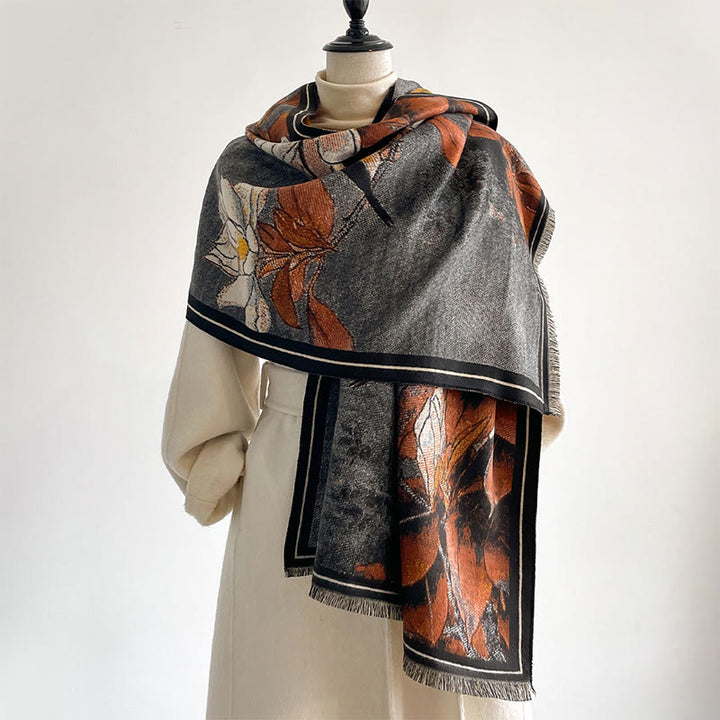 Buddha Stones Winter White Magnolia Flowers Little Bird Pattern Warm Cozy Scarf Shawl - image 4