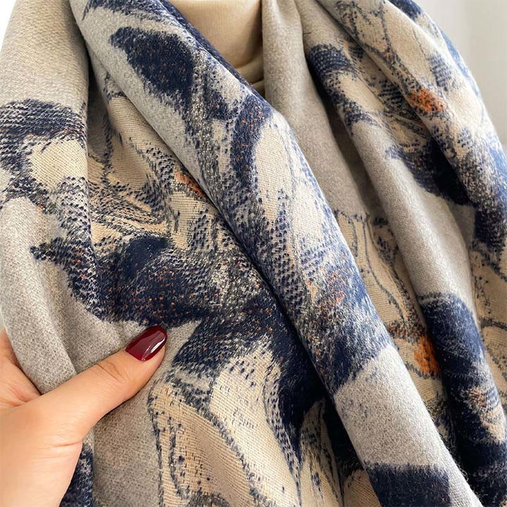 Buddha Stones Winter White Magnolia Flowers Little Bird Pattern Warm Cozy Scarf Shawl - image 13