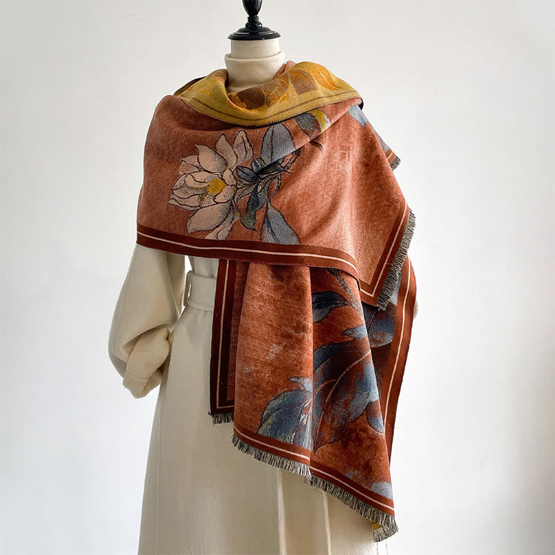 Buddha Stones Winter White Magnolia Flowers Little Bird Pattern Warm Cozy Scarf Shawl - image 9