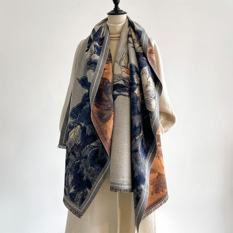 Buddha Stones Winter White Magnolia Flowers Little Bird Pattern Warm Cozy Scarf Shawl - image 12