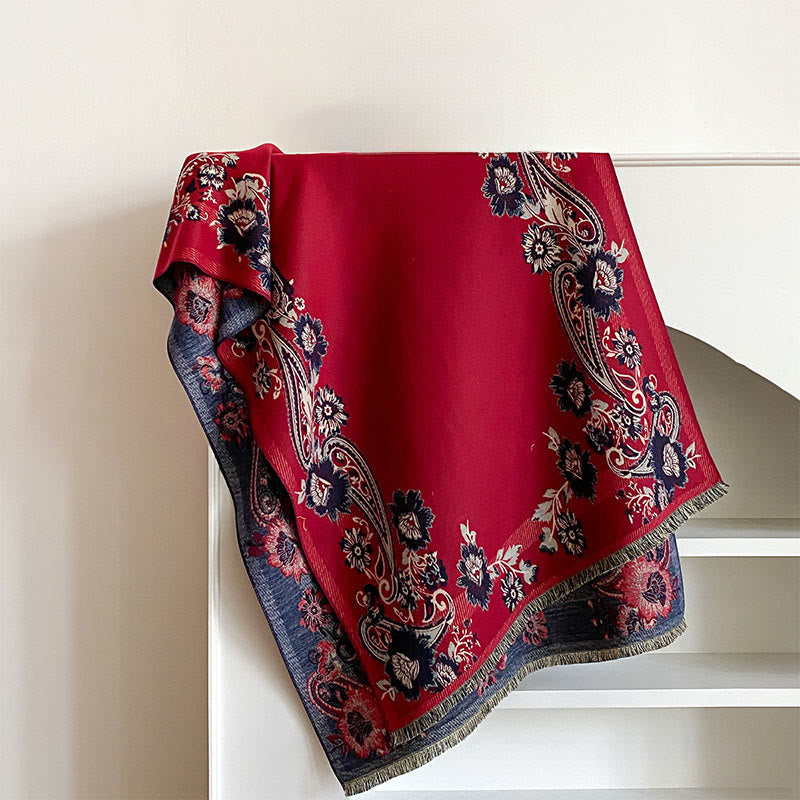 Buddha Stones Fall Cashew Flower Vines Pattern Warm Cozy Scarf Shawl - FireBrick - 185*65cm - image 4