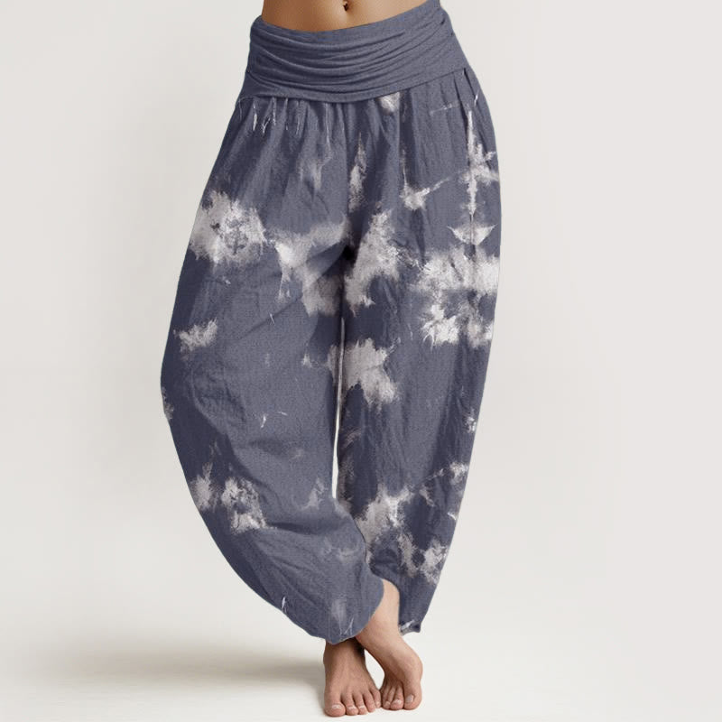 Buddha Stones Pure Cotton White Lines Spots Tie-Dye Pattern Women's Elastic Waist Harem Pants - CadetBlue - US22，UK/AU26，EU54 (6XL) - image 5