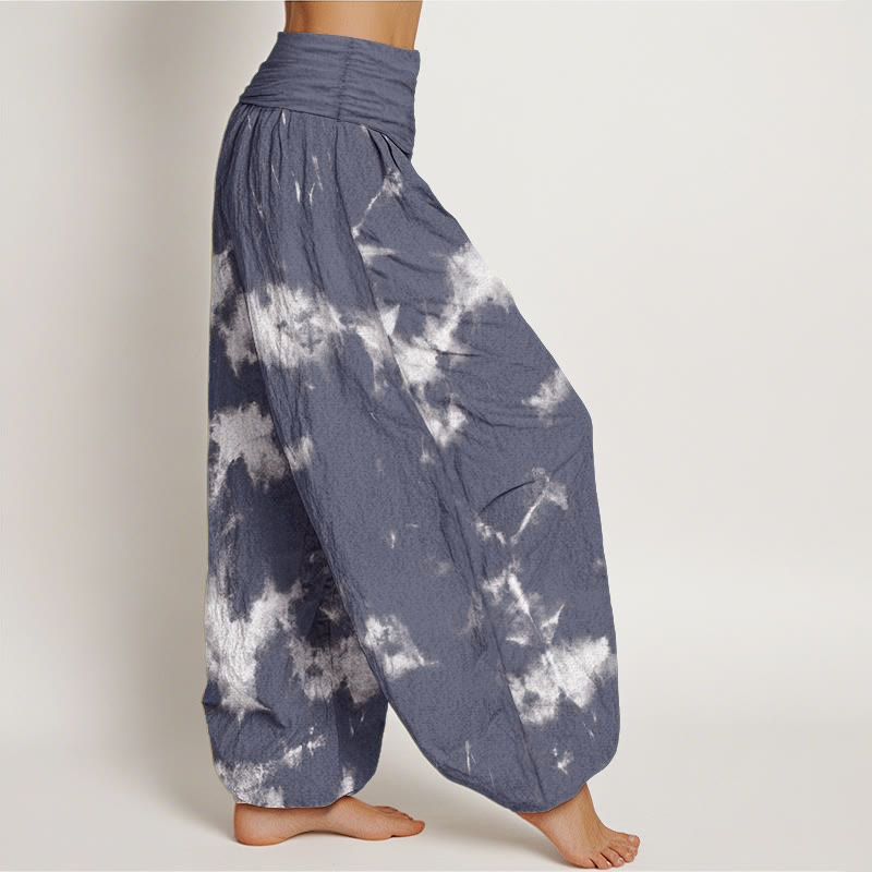Buddha Stones Pure Cotton White Lines Spots Tie-Dye Pattern Women's Elastic Waist Harem Pants - image 6