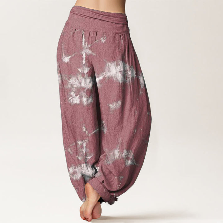 Buddha Stones Pure Cotton White Lines Spots Tie-Dye Pattern Women's Elastic Waist Harem Pants - image 10