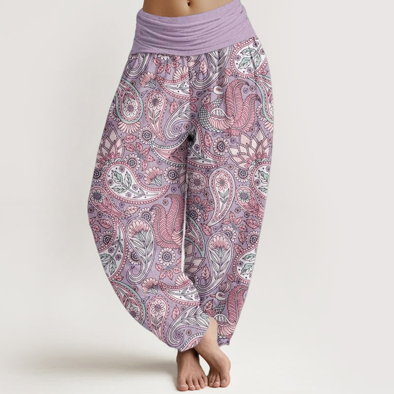 Buddha Stones Pure Cotton Cashew Flower Peacock Sunflower Design Women's Elastic Waist Harem Pants - Plum - US22，UK/AU26，EU54 (6XL) - image 0