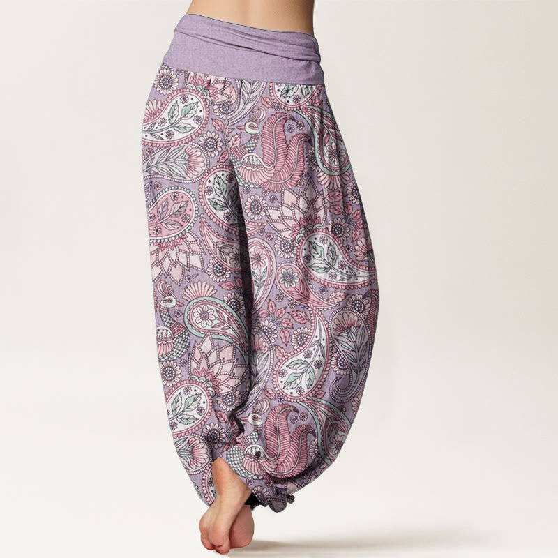Buddha Stones Pure Cotton Cashew Flower Peacock Sunflower Design Women's Elastic Waist Harem Pants - image 1