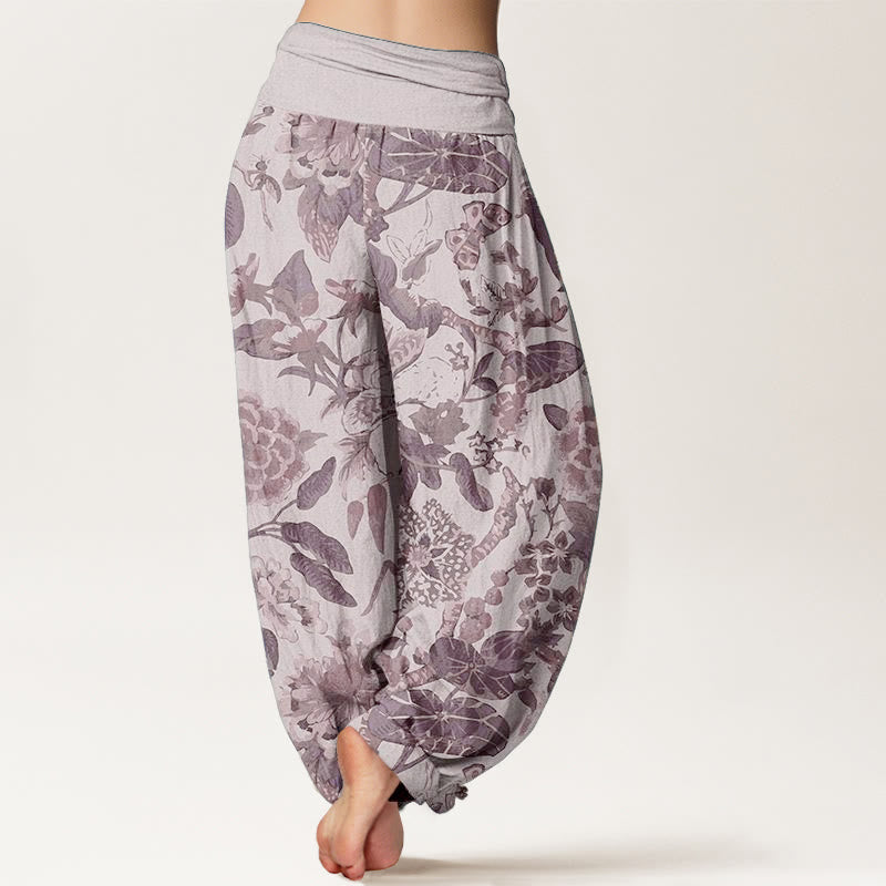 Buddha Stones Pure Cotton Lotus Leaf Peony Pattern Women's Elastic Waist Harem Pants - image 7