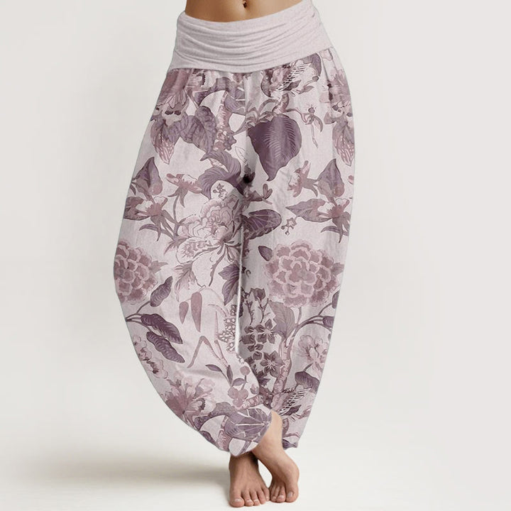 Buddha Stones Pure Cotton Lotus Leaf Peony Pattern Women's Elastic Waist Harem Pants - Thistle - US22，UK/AU26，EU54 (6XL) - image 5