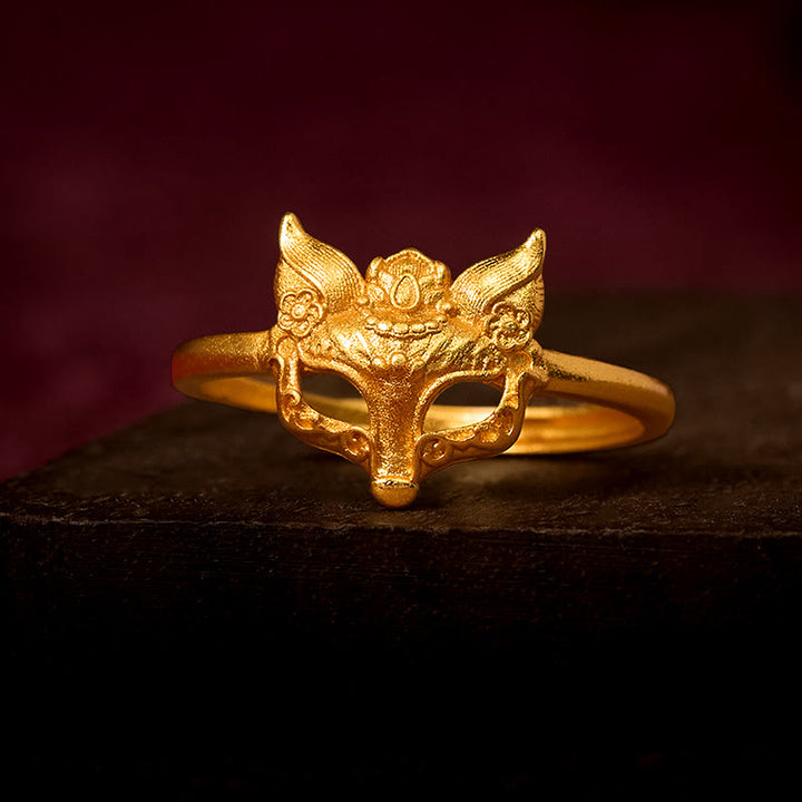 Buddha Stones Fox Mask 24k Gold Plated Brass Ring - Adjustable - image 0