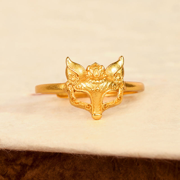 Buddha Stones Fox Mask 24k Gold Plated Brass Ring - image 2
