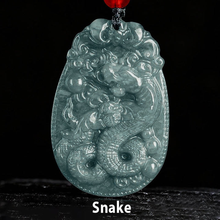 Buddha Stones Chinese Zodiac Jade Year of the Horse Luck Rope Necklace Pendant - Snake - image 15