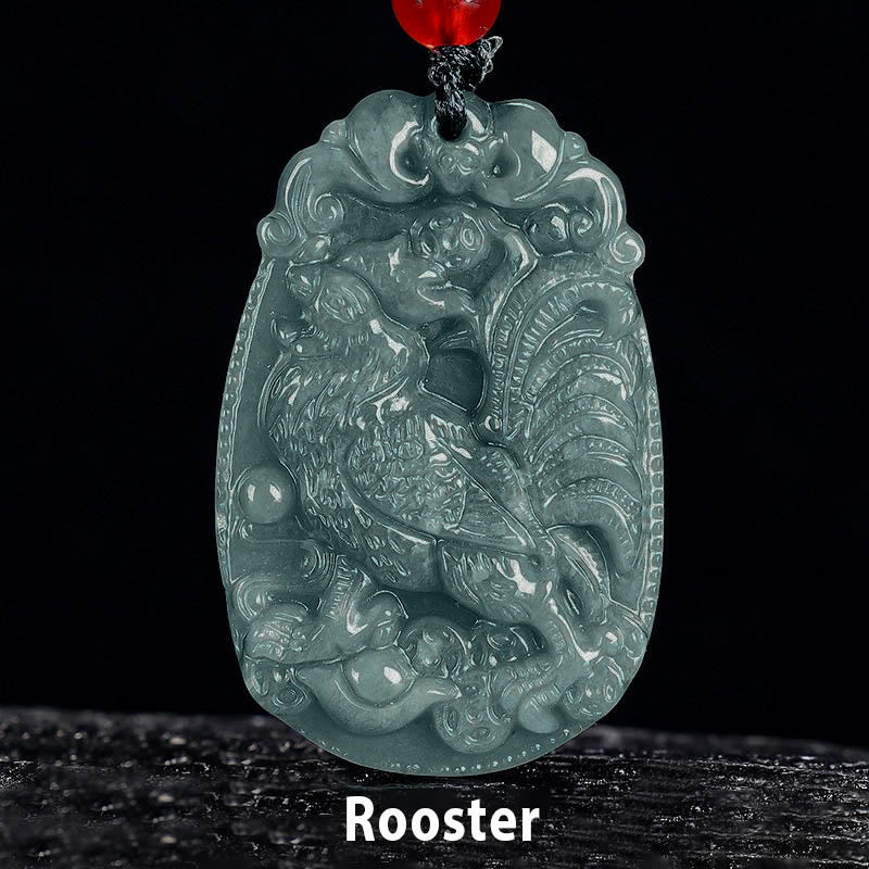 Buddha Stones Chinese Zodiac Jade Year of the Horse Luck Rope Necklace Pendant - Rooster - image 18