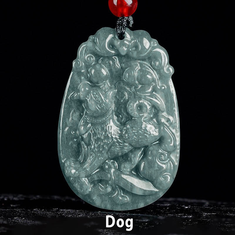 Buddha Stones Chinese Zodiac Jade Year of the Horse Luck Rope Necklace Pendant - Dog - image 19