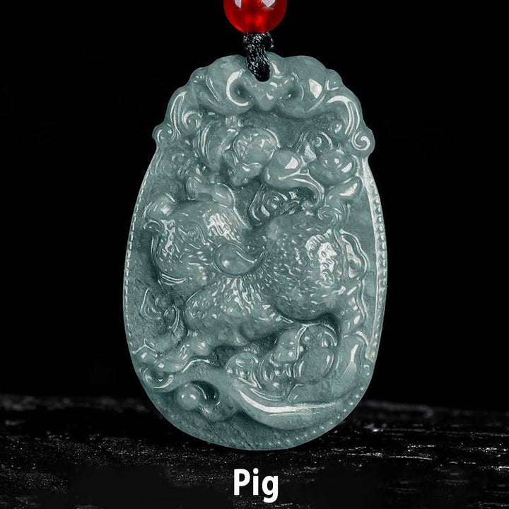 Buddha Stones Chinese Zodiac Jade Year of the Horse Luck Rope Necklace Pendant - Pig - image 20