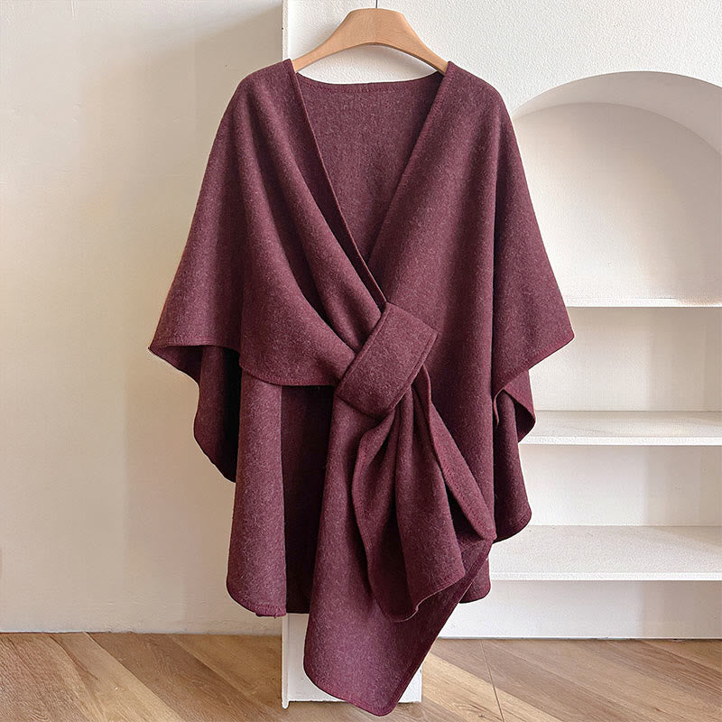 Buddha Stones Winter Solid Color Warm Cozy Split Scarf Shawl - PaleVioletRed - 160*110cm - image 15