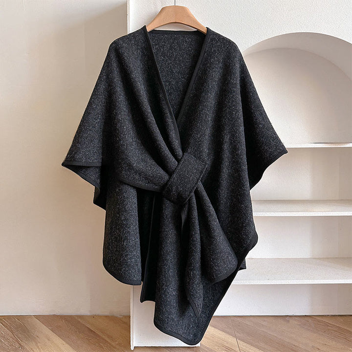 Buddha Stones Winter Solid Color Warm Cozy Split Scarf Shawl - Black - 160*110cm - image 10