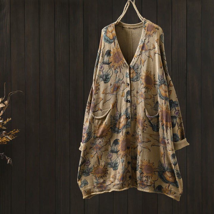 Buddha Stones Sunflower Mid-length Buttons Women's Long Sleeve Knitted Cardigan Sweater With Pockets - PaleGoldenrod - US4-8/10，UK/AU8-12/14，EU36-40/42 (F) - image 19