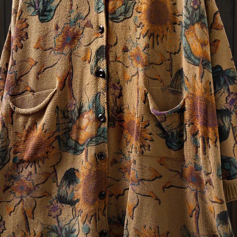 Buddha Stones Sunflower Mid-length Buttons Women's Long Sleeve Knitted Cardigan Sweater With Pockets - image 20