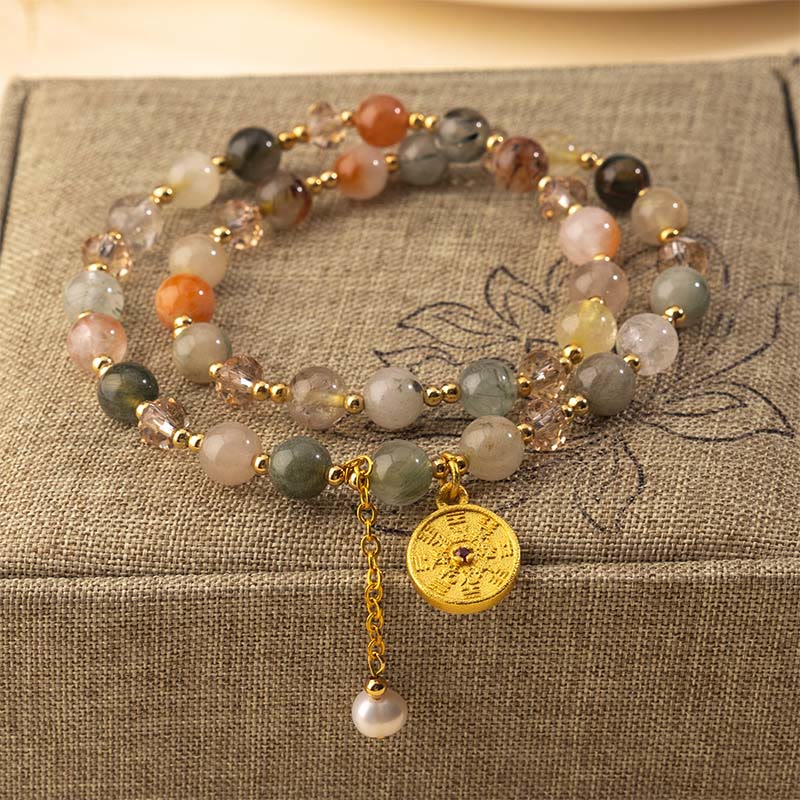 Buddha Stones Colorful Rutilated Quartz Copper Auspiciousness Double Wrap Bracelet - Rutilated Quartz(Wrist Circumference:16-17cm) - image 0