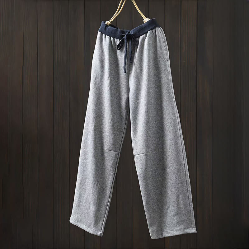 Buddha Stones Fall Solid Color-Blocked Women's Cotton Pants With Pockets - LightGrey - US4，UK/AU8，EU36 (L) - image 2