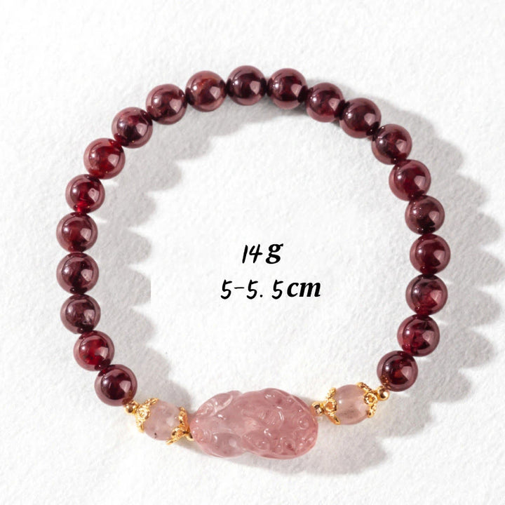 Buddha Stones Garnet Strawberry Quartz Pixiu Lucky Bracelet - Garnet Strawberry Quartz(Wrist Circumference: 14-16cm) - image 9
