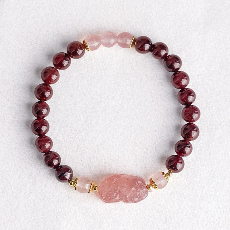 Buddha Stones Garnet Strawberry Quartz Pixiu Lucky Bracelet - image 2