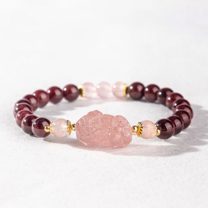 Buddha Stones Garnet Strawberry Quartz Pixiu Lucky Bracelet - image 3
