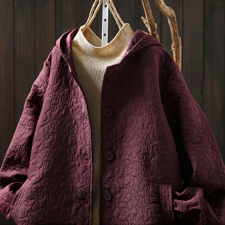 Buddha Stones Fall Buttons Long Sleeve Mid-length Jacquard Cotton Women's Jacket With Pockets - image 3