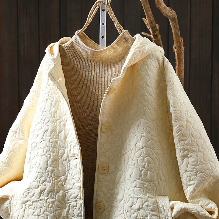 Buddha Stones Fall Buttons Long Sleeve Mid-length Jacquard Cotton Women's Jacket With Pockets - image 14