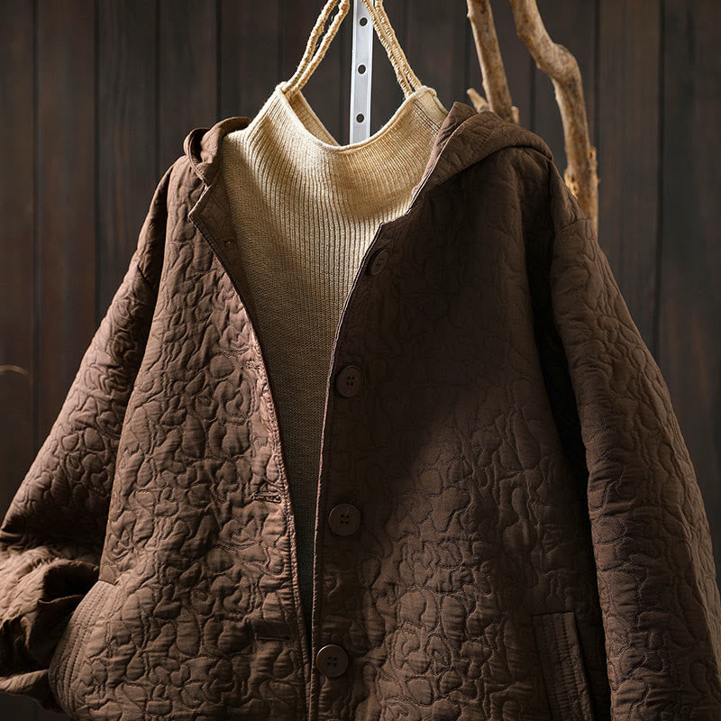 Buddha Stones Fall Buttons Long Sleeve Mid-length Jacquard Cotton Women's Jacket With Pockets - image 12