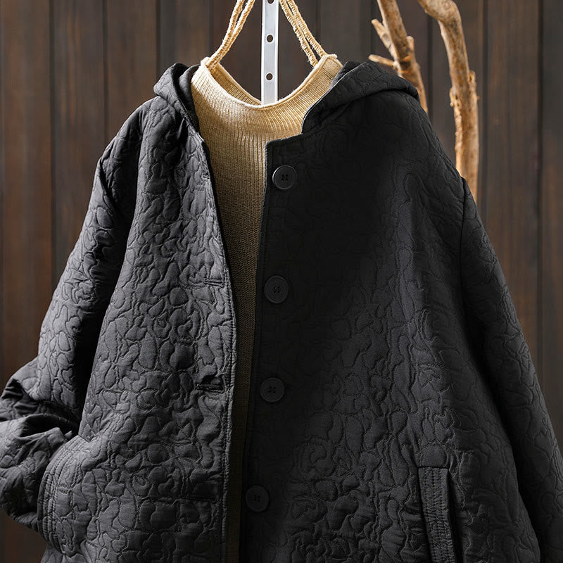 Buddha Stones Fall Buttons Long Sleeve Mid-length Jacquard Cotton Women's Jacket With Pockets - image 18