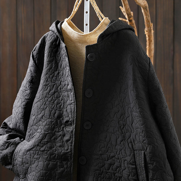 Buddha Stones Fall Buttons Long Sleeve Mid-length Jacquard Cotton Women's Jacket With Pockets - image 18