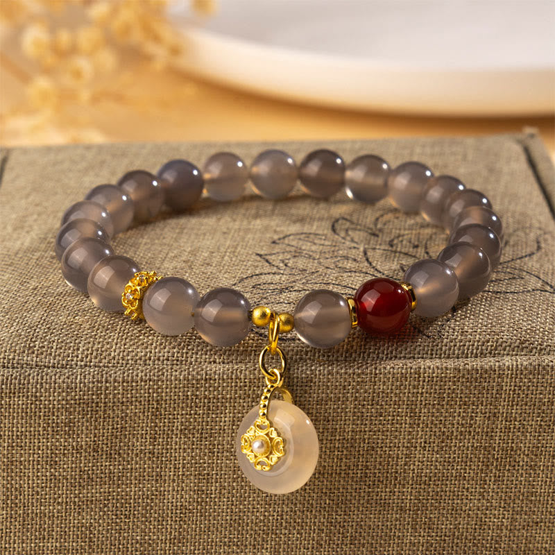 Buddha Stones Gray Agate Red Agate Chalcedony Balance Bracelet - Gray Agate(Wrist Circumference: 15-16cm) - image 0