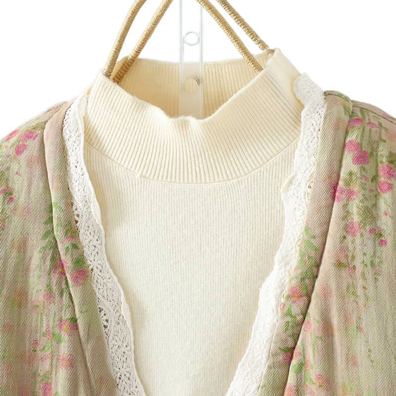 Buddha Stones Winter Lace Patchwork Long Sleeve Cotton Women's Thermal Jacket With Pockets - image 14