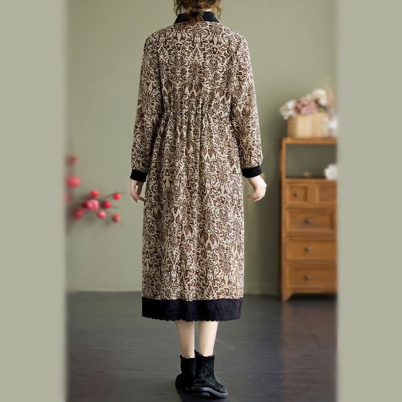 Buddha Stones Ethnic Printed Drawstring Long Sleeve Cotton Midi Dress With Pockets - image 21