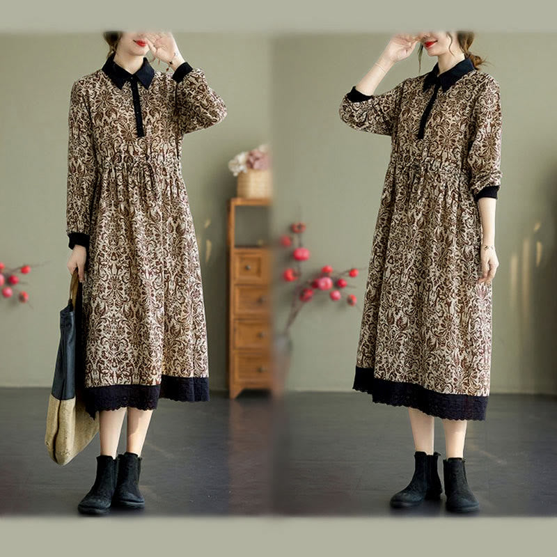 Buddha Stones Ethnic Printed Drawstring Long Sleeve Cotton Midi Dress With Pockets - image 22