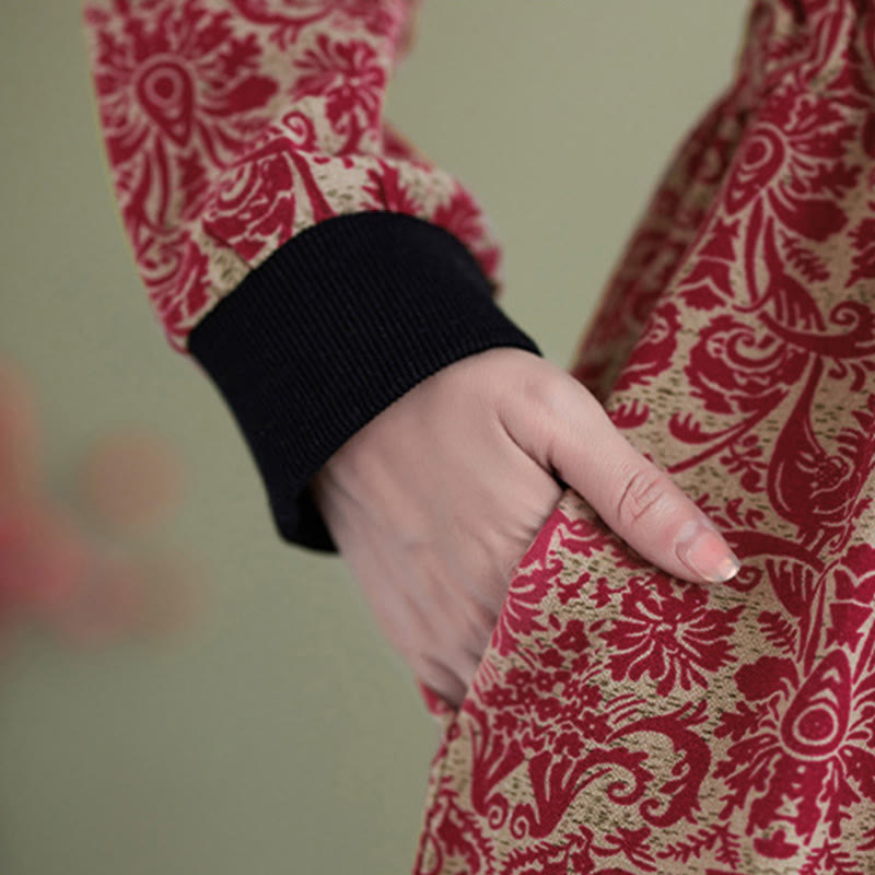 Buddha Stones Ethnic Printed Drawstring Long Sleeve Cotton Midi Dress With Pockets - image 16