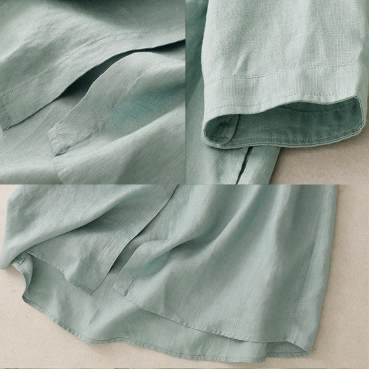 Buddha Stones Fall Commute Plain Buttons Design Long Sleeve Cotton Midi Dress With Pockets - image 8