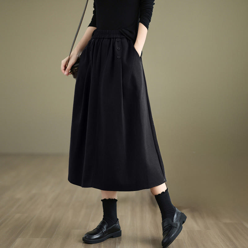 Buddha Stones Women's Winter Pure Color Cotton 7-8 Length Elastic Waistband Skirt With Pockets - Black - US8-10，UK/AU12-14，EU40-42 (2XL) - image 12