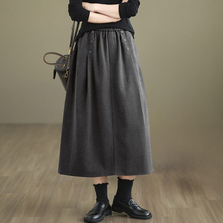 Buddha Stones Women's Winter Pure Color Cotton 7-8 Length Elastic Waistband Skirt With Pockets - image 16