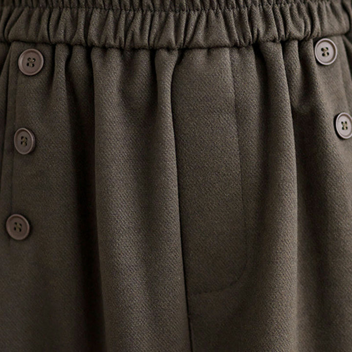 Buddha Stones Women's Winter Pure Color Cotton 7-8 Length Elastic Waistband Skirt With Pockets - image 7