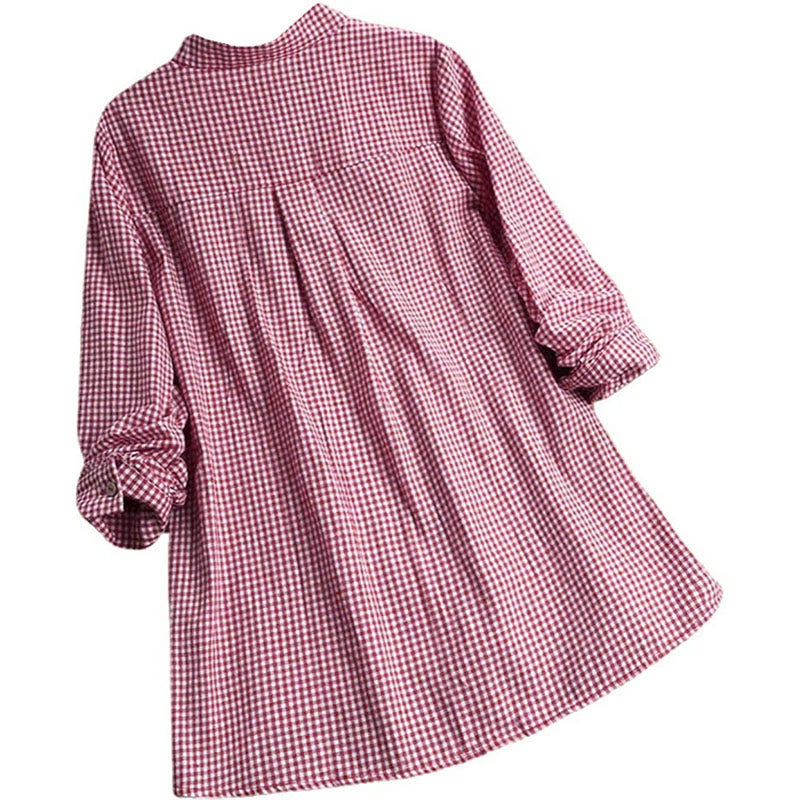 Buddha Stones Women's Buttons Long Sleeve Checked Pattern Shirt - image 2