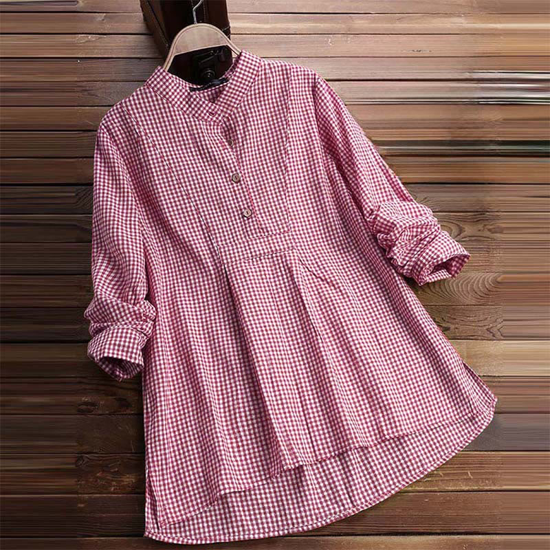 Buddha Stones Women's Buttons Long Sleeve Checked Pattern Shirt - image 0