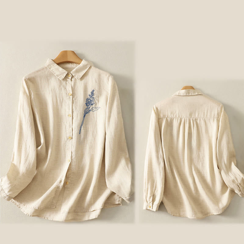 Buddha Stones Spring Embroidered Flower Long Sleeve Women's Buttons Shirt - image 10