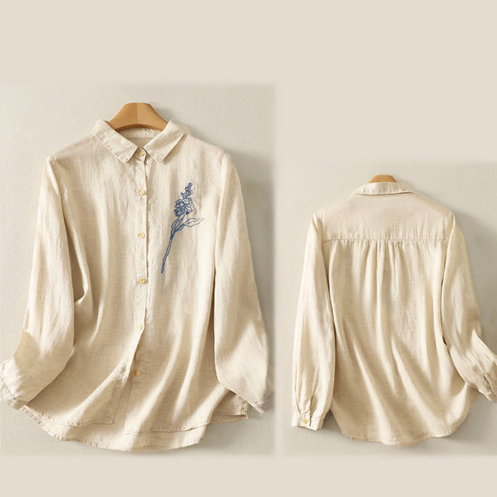 Buddha Stones Spring Embroidered Flower Long Sleeve Women's Buttons Shirt - image 10