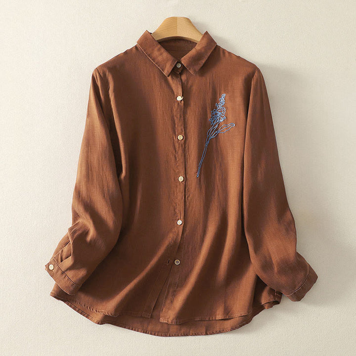 Buddha Stones Spring Embroiderd Flower Long Sleeve Women's Buttons Shirt - Chocolate - US8-10，UK/AU12-14，EU40-42 (2XL) - image 11