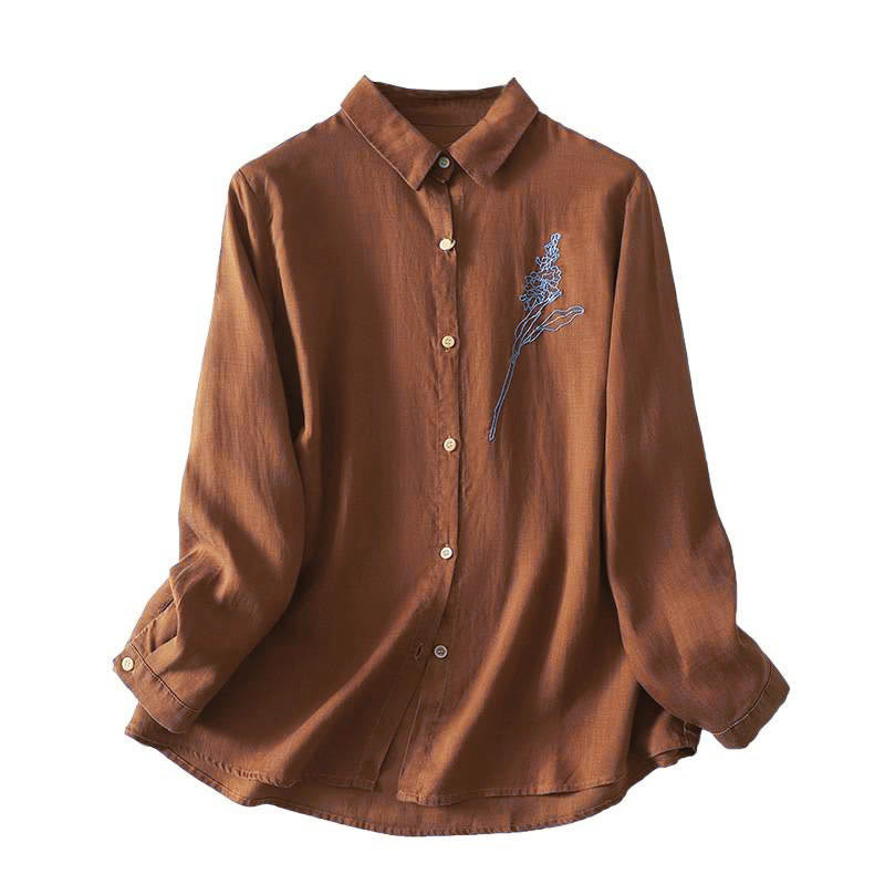 Buddha Stones Spring Embroidered Flower Long Sleeve Women's Buttons Shirt - image 16