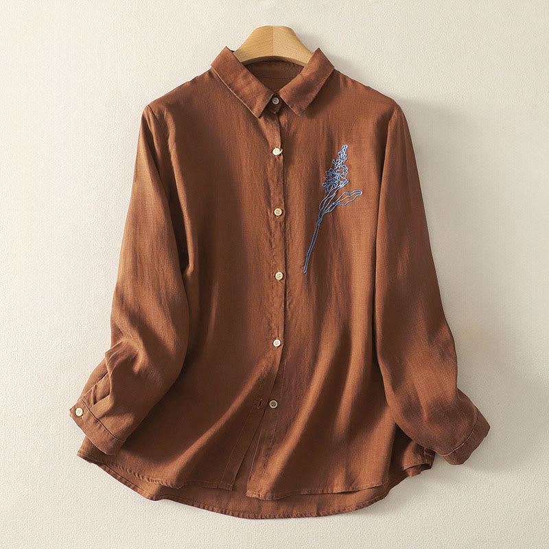 Buddha Stones Spring Embroidered Flower Long Sleeve Women's Buttons Shirt - Chocolate - US8-10，UK/AU12-14，EU40-42 (2XL) - image 11