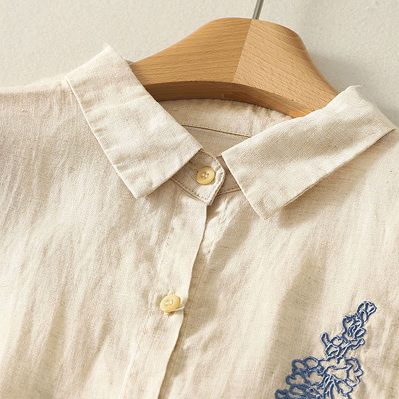 Buddha Stones Spring Embroiderd Flower Long Sleeve Women's Buttons Shirt - image 3